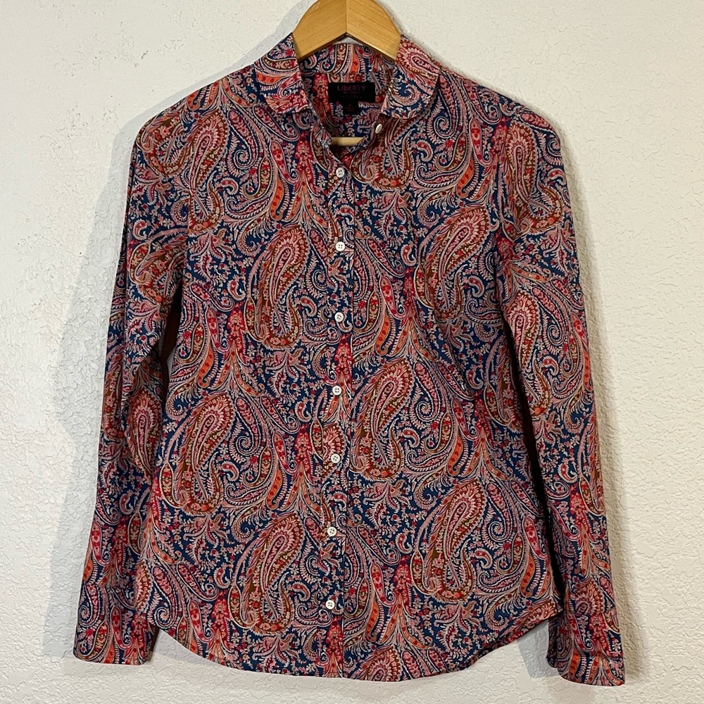 J Crew X Liberty fabrics cotton long sleeve button down shirt Office Casual
